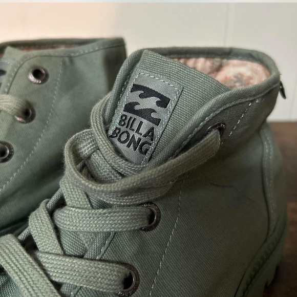 Billabong vintage style canvas and rubber safari combat boots, olive green - Picture 6 of 8